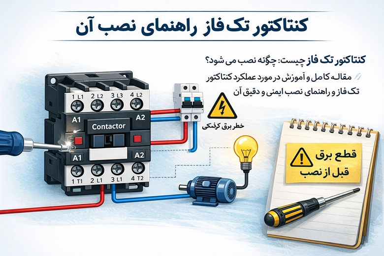 کنتاکتور تک فاز | راهنمایی نصب