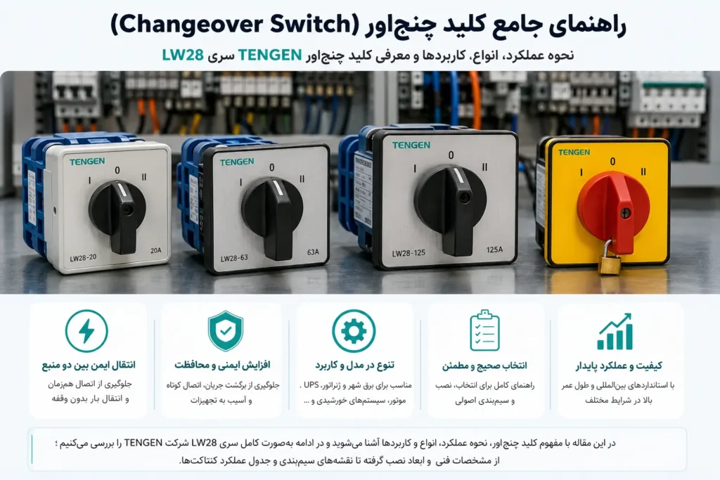 کلید چنج‌ اور (Changeover Switch) چیست؟ راهنمای کامل انواع، کاربرد، نحوه عملکرد و معرفی کلید چنج‌ اور TENGEN